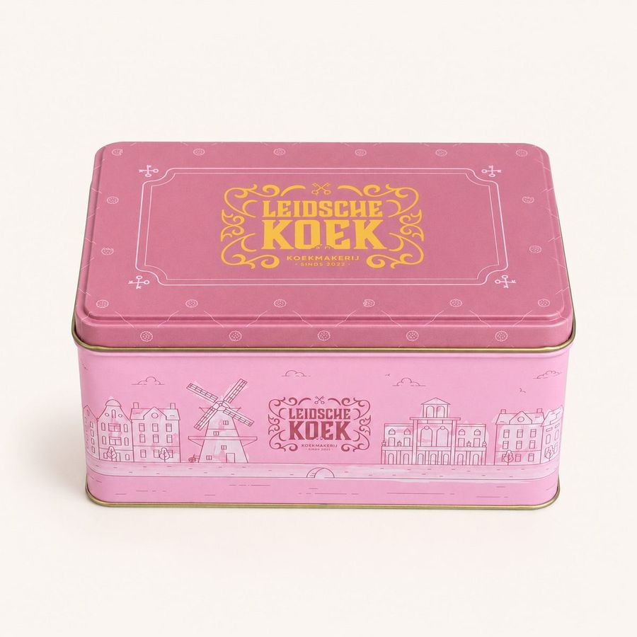 Koektrommel van Leidsche Koek in roze blik
